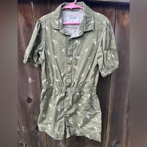 Old Navy Olive Floral Short-Sleeve Girls' Romper
